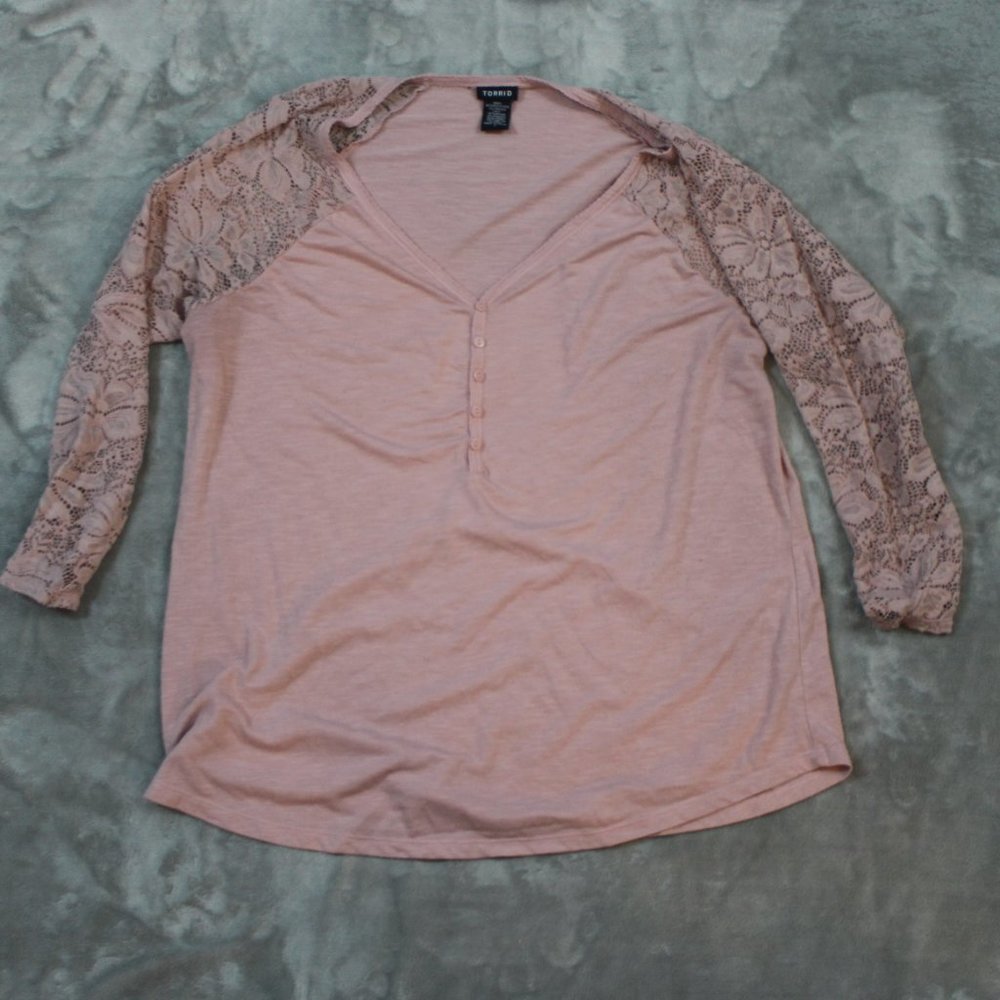 Torrid - Blush Lace Sleeve Button Down Top